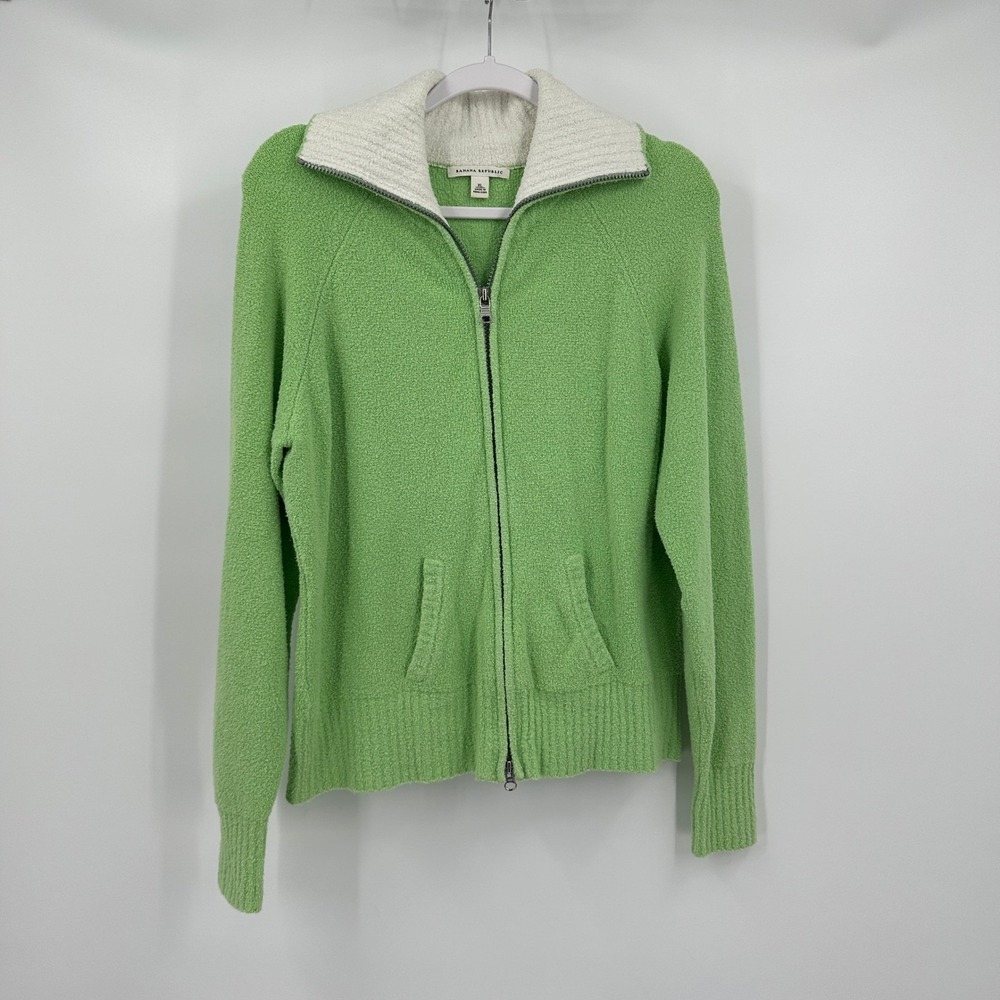 Banana Republic Womens Vintage Preppy Terry Cloth Top Size XL Green Beachy Cozy